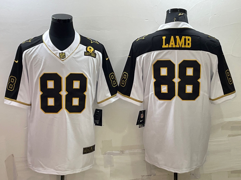 Men's Dallas Cowboys #88 CeeDee Lamb White Gold Edition With 1960 Patch Limited Stitched Football Jersey